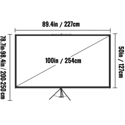 VEVOR Tripod Projector Screen with Stand 100inch 16:9 4K HD Projection Screen Stand Wrinkle-Free Height Adjustable Portable Screen for Projector Indoor & Outdoor for Movie, Home Cinema, Gaming, Office