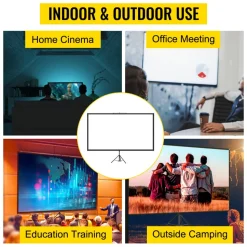 VEVOR Tripod Projector Screen with Stand 90 inch 16:9 4K HD Projection Screen Stand Wrinkle-Free Height Adjustable Portable Screen for Projector Indoor & Outdoor for Movie, Home Cinema, Gaming, Office