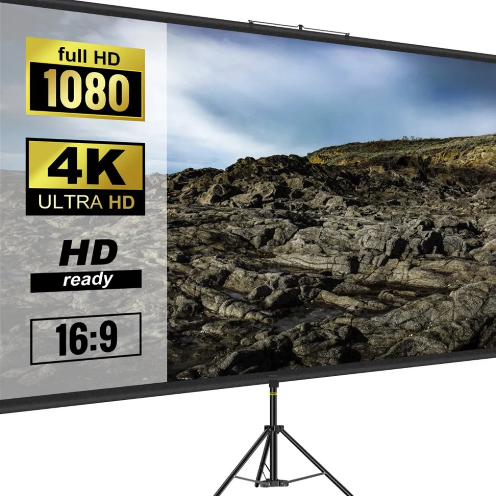 VEVOR Tripod Projector Screen with Stand 90 inch 16:9 4K HD Projection Screen Stand Wrinkle-Free Height Adjustable Portable Screen for Projector Indoor & Outdoor for Movie, Home Cinema, Gaming, Office