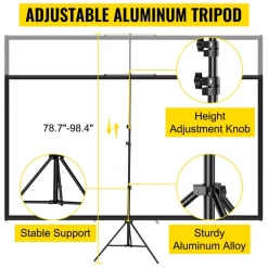 VEVOR Tripod Projector Screen with Stand 90 inch 16:9 4K HD Projection Screen Stand Wrinkle-Free Height Adjustable Portable Screen for Projector Indoor & Outdoor for Movie, Home Cinema, Gaming, Office