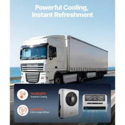 VEVOR Truck Air Conditioner, 12V 10000 BTU Mini Split AC Unit, 400 m³/h Airflow Cab Air Conditioner, Fast Cooling Low Noise for Semi Truck, Camper, Construction Vehicle, Crane, Tractor, Excavator