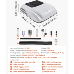 VEVOR Truck Air Conditioner, 12V 10000 BTU RV Rooftop AC Unit, 350 m³/h Airflow Cab Air Conditioner with Copper Evaporator, Quiet A/C Unit Fast Cooling for Semi Truck Trailer Motorhome Tractor Caravan
