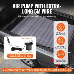 VEVOR Truck Bed Air Mattress, for 5.5-5.8 ft Full Size Short Truck Beds, Inflatable Air Mattress Camping Bed with 12V Air Pump 2 Pillows, Carry Bag, for Silverado, RAM, F Series, Sierra, Titan, Tundra