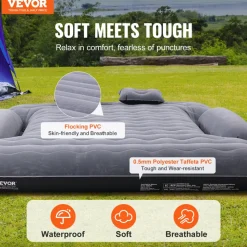 VEVOR Truck Bed Air Mattress, for 6-6.5 ft Full Size Truck Beds, Inflatable Air Mattress Camping Bed with 12V Air Pump 2 Pillows, Carry Bag, for Chevrolet Silverado, Dodge Ram, Ford 150/250/350