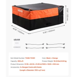 VEVOR Truck Bed Cargo Bag, Waterproof 840D PVC, 51.18 x 40.16 x 21.85 in (26 Cubic Feet), Heavy Duty Cargo Bag for Truck Bed with 4 Bungee Cords with Hooks, Fits a Variety of SUV and Pickup Trucks