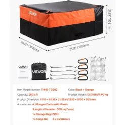 VEVOR Truck Bed Cargo Bag, Waterproof 840D PVC, 51.18 x 40.16 x 21.85 in (26 Cu. ft), Heavy Duty Cargo Bag for Truck Bed with Bungee Cords, Net and Carabiners, Fits a Variety of SUV & Pickup Trucks