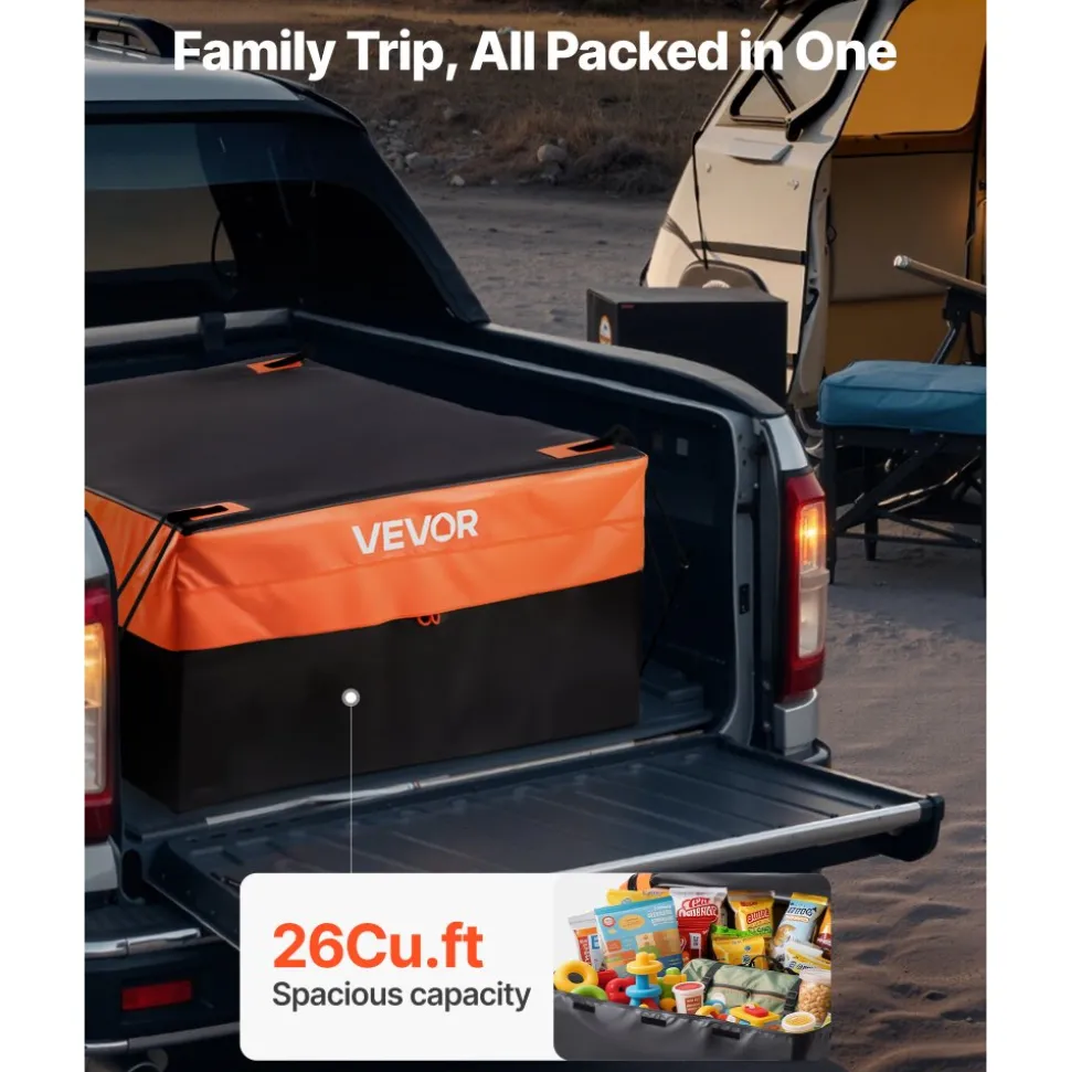 VEVOR Truck Bed Cargo Bag, Waterproof 840D PVC, 51.18 x 40.16 x 21.85 in (26 Cu. ft), Heavy Duty Cargo Bag for Truck Bed with Bungee Cords, Net and Carabiners, Fits a Variety of SUV & Pickup Trucks