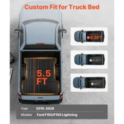 VEVOR Truck Bed Mat, TPE, Compatible with 2015-2026 Ford F150 Lightning Bed, Heavy Duty Custom Fit, All Weather Protection Pickup Car Cargo Trunk Liner Replacement, for 2015-2026 Ford F150 Accessories