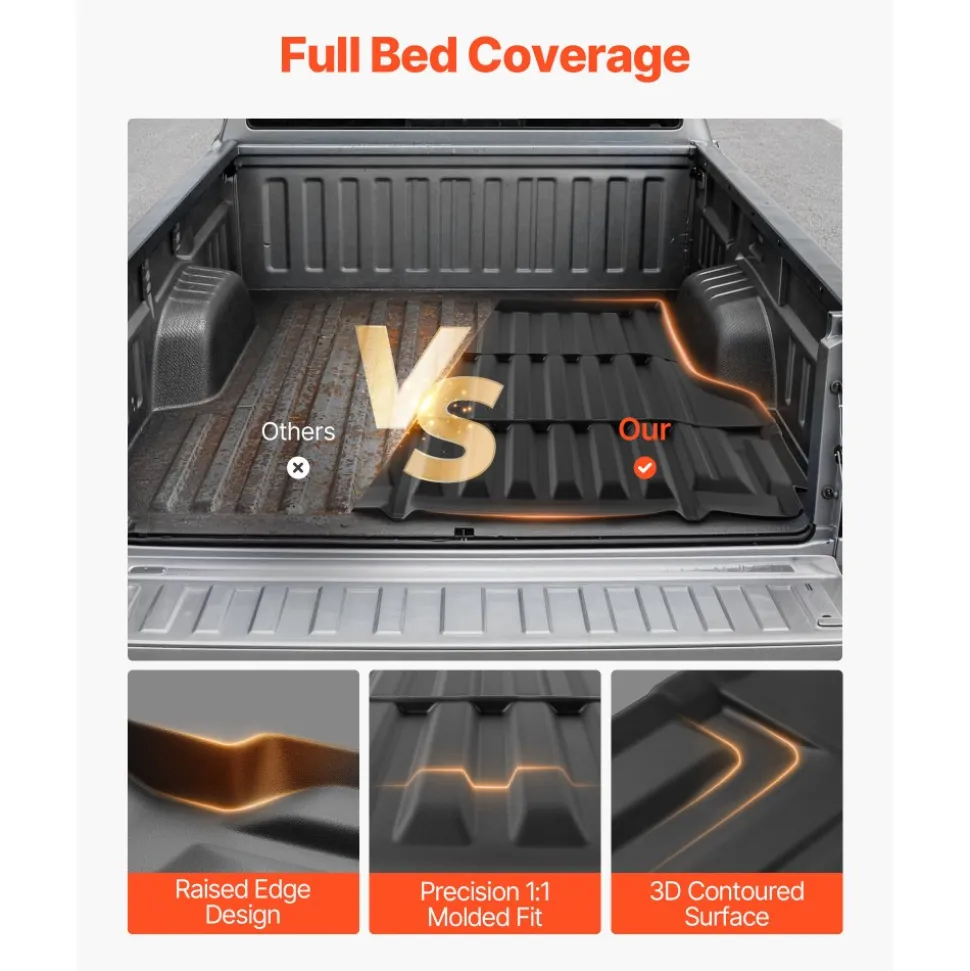 VEVOR Truck Bed Mat, TPE, Compatible with 2022-2026 Nissan Frontier Bed, Heavy Duty Custom Fit, All Weather Protection Pickup Car Trunk Liner Replacement, for 2022-2026 Nissan Frontier Accessories