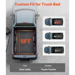 VEVOR Truck Bed Mat, TPE, Compatible with 2024-2026 Toyota Tacoma Bed, Heavy Duty Custom Fit, All Weather Protection Pickup Car Cargo Trunk Liner Replacement, for 2024-2026 Toyota Tacoma Accessories