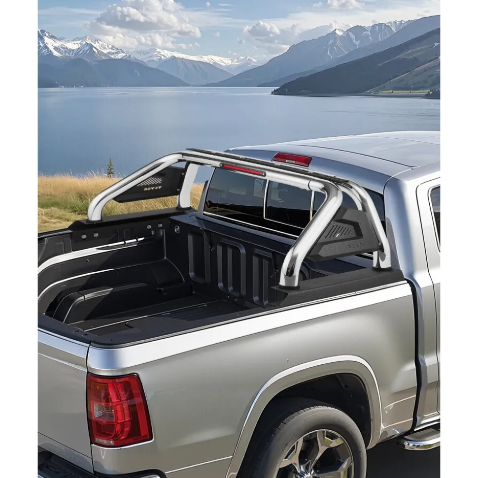 VEVOR Truck Bed Roll Bar, Universal Adjustable Sport Bar Chase Rack Compatible with Full-Size & Mid-Size Pickup, With LED Brake Light, Stainless Steel + Carbon Steel No Rack Included