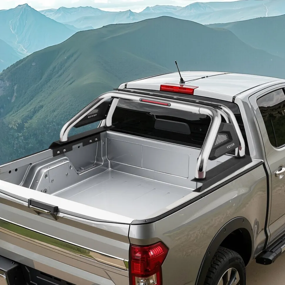 VEVOR Truck Bed Roll Bar, Universal Adjustable Sport Bar Chase Rack Compatible with Full-Size & Mid-Size Pickup, With LED Brake Light, Stainless Steel + Carbon Steel No Rack Included