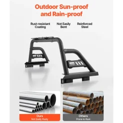 VEVOR Truck Bed Roll Bar, Universal Pickup Sport Adjustable Bar Chase Rack Compatible with Mid-Size Truck, Carbon Steel Construction with Extension Light Bracket, No Rack Included
