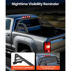 VEVOR Truck Bed Roll Bar, Universal Pickup Sport Adjustable Bar Chase Rack Compatible with Mid-Size Truck, Carbon Steel Construction with Extension Light Bracket, No Rack Included