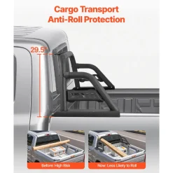 VEVOR Truck Bed Roll Bar, Universal Pickup Sport Adjustable Bar Chase Rack Compatible with Mid-Size Truck, Carbon Steel Construction with Extension Light Bracket, No Rack Included