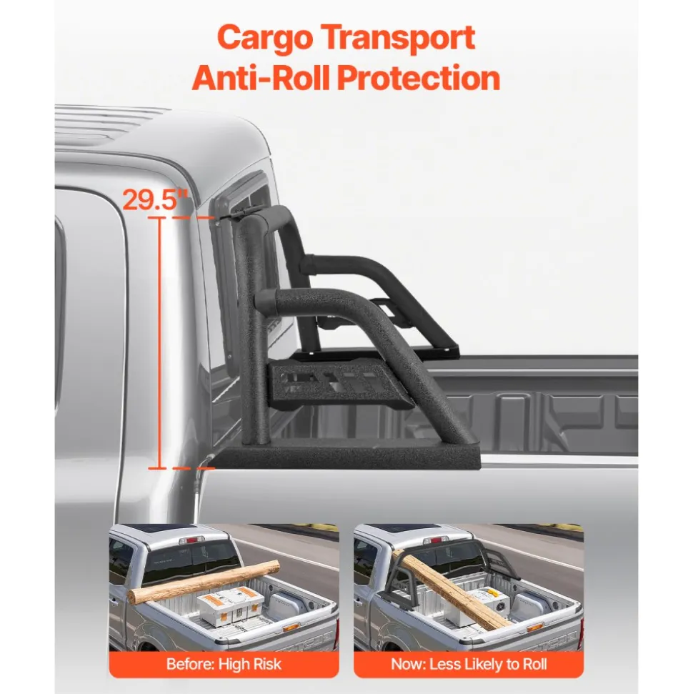 VEVOR Truck Bed Roll Bar, Universal Pickup Sport Adjustable Bar Chase Rack Compatible with Mid-Size Truck, Carbon Steel Construction with Extension Light Bracket, No Rack Included