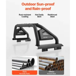 VEVOR Truck Bed Roll Bar, Universal Adjustable Sport Bar Chase Rack, with Luggage Rack for Full-Size Pickup, Carbon Steel Construction with Extension Light Bracket, Rust-resistant Coating