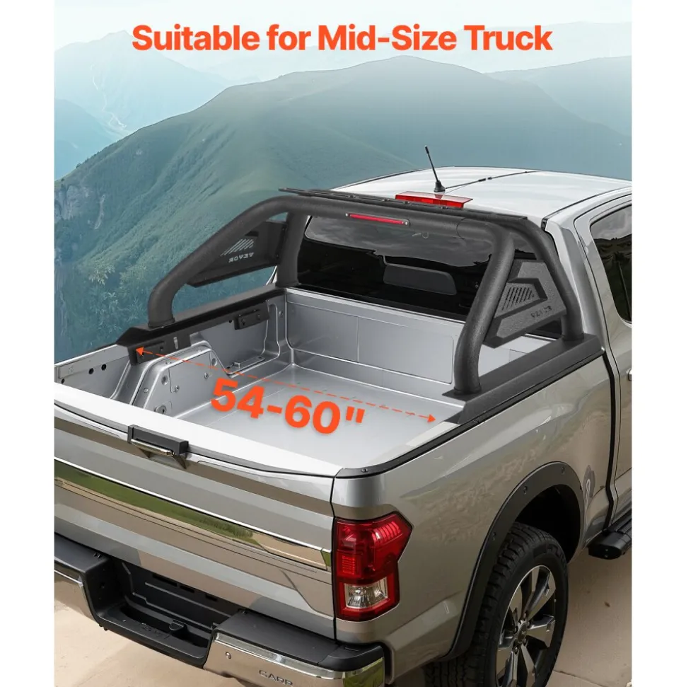 VEVOR Truck Bed Roll Bar, Universal Adjustable Sport Bar Chase Rack, with Luggage Rack for Full-Size Pickup, Carbon Steel Construction with Extension Light Bracket, Rust-resistant Coating