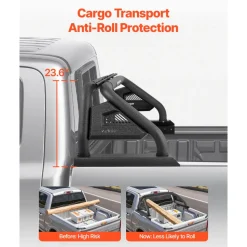 VEVOR Truck Bed Roll Bar, Universal Adjustable Sport Bar Chase Rack, with Luggage Rack for Full-Size Pickup, Carbon Steel Construction with Extension Light Bracket, Rust-resistant Coating