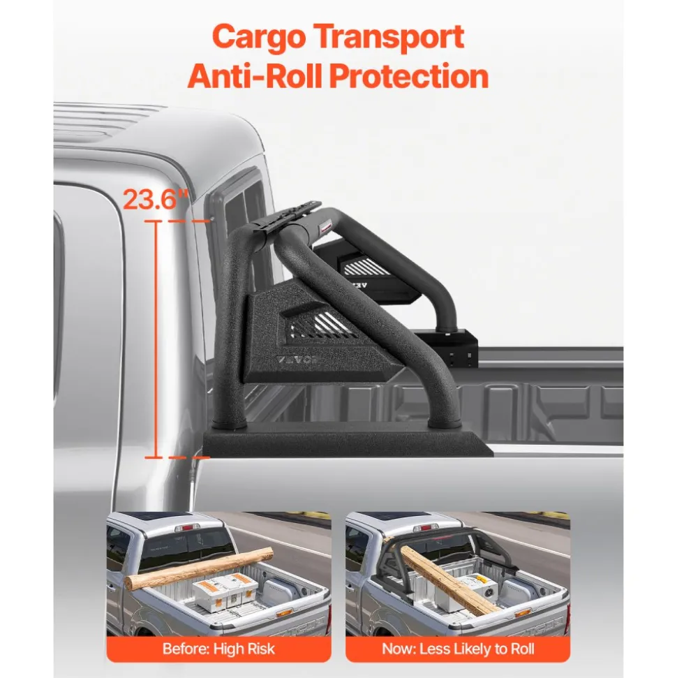 VEVOR Truck Bed Roll Bar, Universal Adjustable Sport Bar Chase Rack, with Luggage Rack for Full-Size Pickup, Carbon Steel Construction with Extension Light Bracket, Rust-resistant Coating