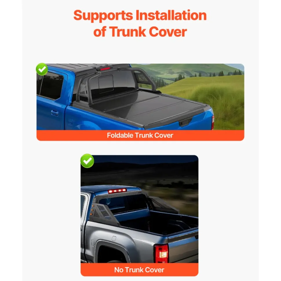 VEVOR Truck Bed Roll Bar, Universal Pickup Sport Adjustable Bar Chase Rack Compatible with Full-Size Truck, Carbon Steel Construction with 6 Amber Auxiliary Lights, No Rack Included