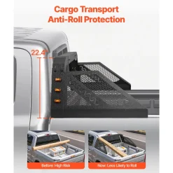 VEVOR Truck Bed Roll Bar, Universal Pickup Sport Adjustable Bar Chase Rack Compatible with Full-Size Truck, Carbon Steel Construction with 6 Amber Auxiliary Lights, No Rack Included