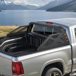 VEVOR Truck Bed Roll Bar, Universal Pickup Sport Adjustable Bar Chase Rack Compatible with Full-Size Truck, Carbon Steel Construction with 6 Amber Auxiliary Lights, No Rack Included