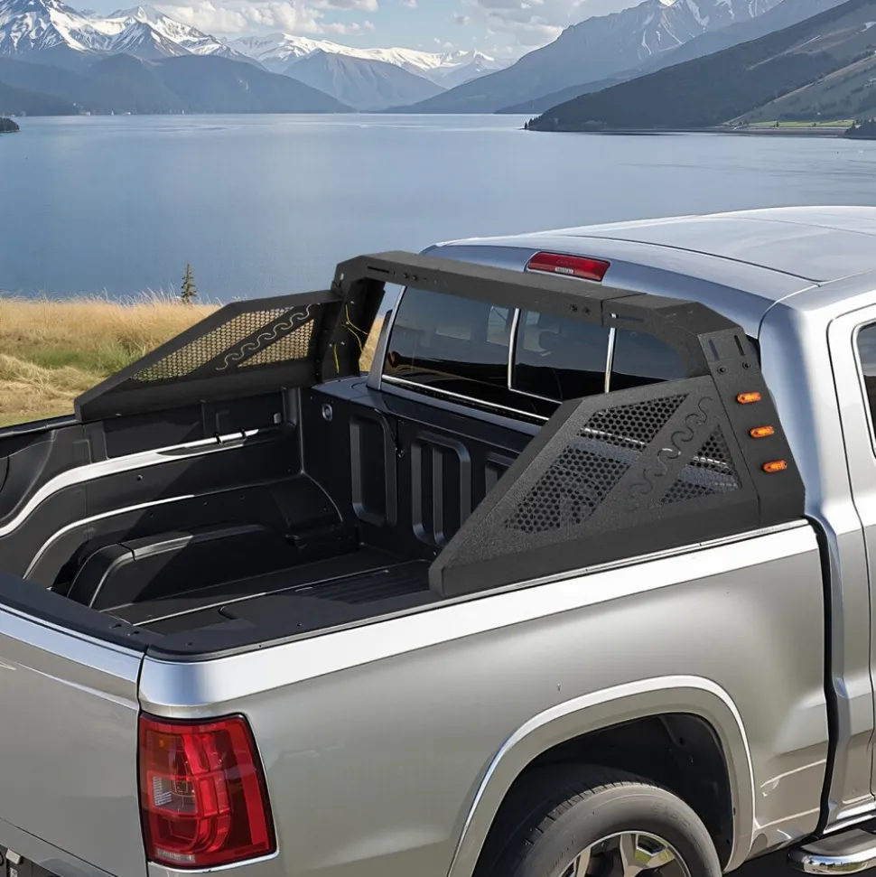 VEVOR Truck Bed Roll Bar, Universal Pickup Sport Adjustable Bar Chase Rack Compatible with Full-Size Truck, Carbon Steel Construction with 6 Amber Auxiliary Lights, No Rack Included