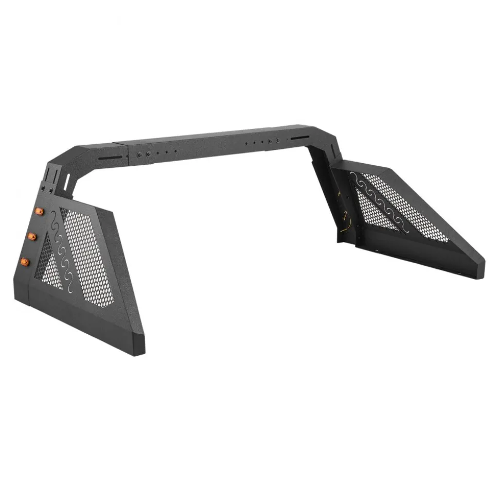 VEVOR Truck Bed Roll Bar, Universal Pickup Sport Adjustable Bar Chase Rack Compatible with Full-Size Truck, Carbon Steel Construction with 6 Amber Auxiliary Lights, No Rack Included