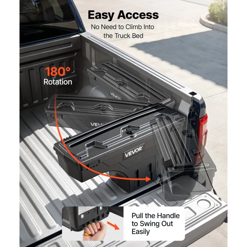 VEVOR Truck Bed Storage Box, 6.6 Gal/25L Waterproof ABS Wheel Well Tool Box, Anti-Theft Lock, Compatible with 2020-2025 Chevy/GMC Silverado/Sierra 2500/3500HD, Passenger Side Right (Drilling Required)