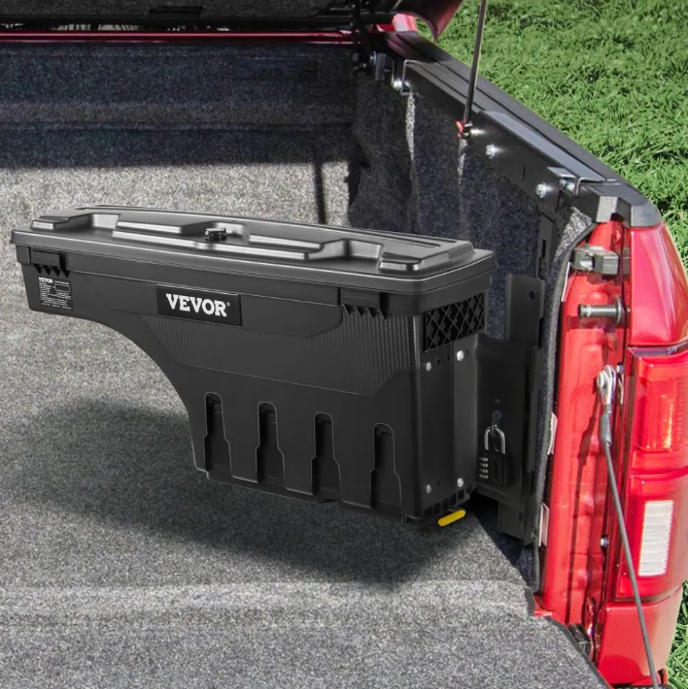 VEVOR Truck Bed Storage Box, Lockable Lid, Waterproof ABS Wheel Well Tool Box 6.6 Gal/20 L, Compatible with Chevrolet Silverado 1500 GMC Sierra 1500 2019-2020, Driver Side, Black