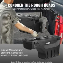 VEVOR Truck Bed Storage Box, Lockable Lid, Waterproof ABS Wheel Well Tool Box 6.6 Gal/20 L, Compatible with Chevrolet Silverado 1500 GMC Sierra 1500 2019-2020, Driver Side, Black