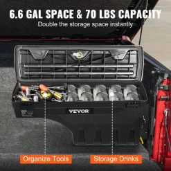 VEVOR Truck Bed Storage Box, Lockable Lid, Waterproof ABS Wheel Well Tool Box 6.6 Gal/20 L, Compatible with Chevrolet Silverado 1500 GMC Sierra 1500 2019-2020, Driver Side, Black