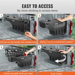 VEVOR Truck Bed Storage Box, Lockable Lid, Waterproof ABS Wheel Well Tool Box 6.6 Gal/20 L, Compatible with Chevrolet Silverado 1500 GMC Sierra 1500 2019-2020, Driver Side, Black