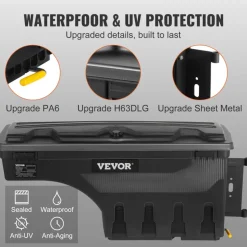 VEVOR Truck Bed Storage Box, Lockable Lid, Waterproof ABS Wheel Well Tool Box 6.6 Gal/20 L, Compatible with Chevrolet Silverado 1500 GMC Sierra 1500 2019-2020, Driver Side, Black