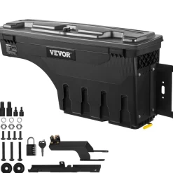 VEVOR Truck Bed Storage Box, Lockable Lid, Waterproof ABS Wheel Well Tool Box 6.6 Gal/20 L, Compatible with Chevrolet Silverado 1500 GMC Sierra 1500 2019-2020, Driver Side, Black