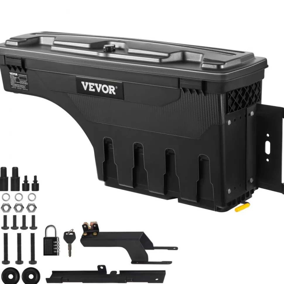VEVOR Truck Bed Storage Box, Lockable Lid, Waterproof ABS Wheel Well Tool Box 6.6 Gal/20 L, Compatible with Chevrolet Silverado 1500 GMC Sierra 1500 2019-2020, Driver Side, Black