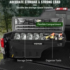 VEVOR Truck Bed Storage Box, Lockable Lid, Waterproof ABS Wheel Well Tool Box 6.6 Gal/20 L with Password Padlock, Compatible with Tundra 2007-2021, Driver Side, Black