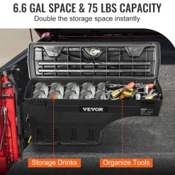 VEVOR Truck Bed Storage Box, Lockable with Password Padlock, 6.6 Gal/25 L ABS Wheel Well Tool Box, Waterproof and Durable, Compatible with Ford F-150 2015-2021, Drivers Side (Left)
