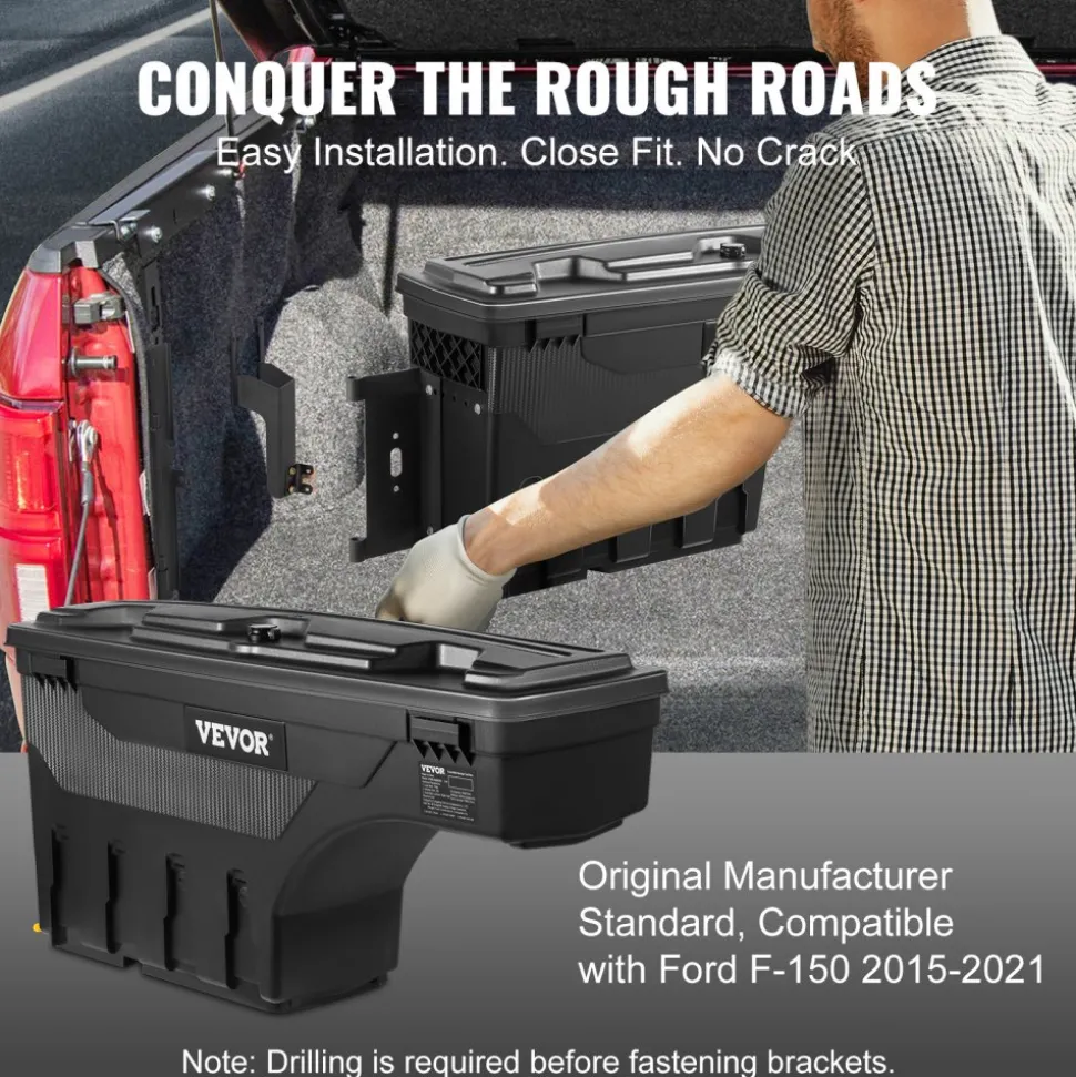VEVOR Truck Bed Storage Box, Lockable with Password Padlock, 6.6 Gal/25 L ABS Wheel Well Tool Box, Waterproof and Durable, Compatible with Ford F-150 2015-2021, Drivers Side (Left)