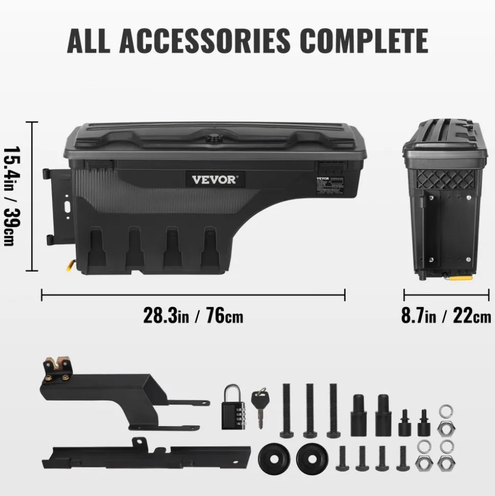VEVOR Truck Bed Storage Box, Lockable with Password Padlock, 6.6 Gal/25 L ABS Wheel Well Tool Box, Waterproof and Durable, Compatible with Ford F-150 2015-2021, Drivers Side (Left)