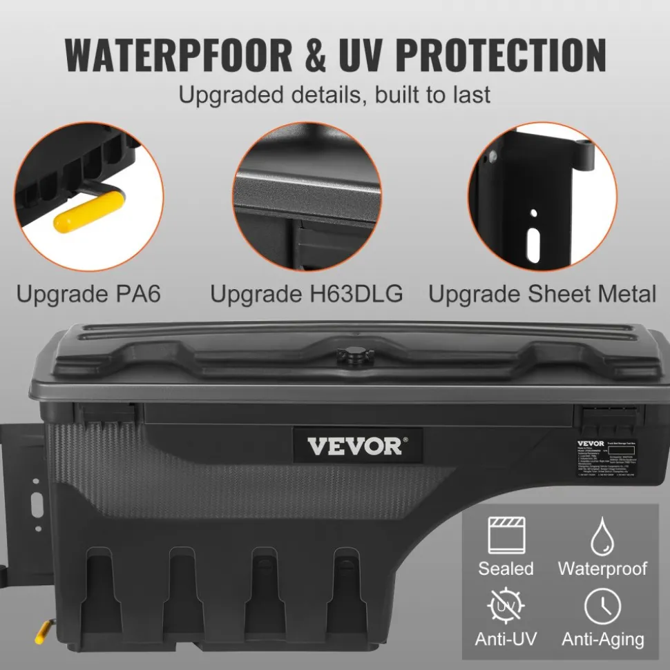 VEVOR Truck Bed Storage Box, Lockable with Password Padlock, 6.6 Gal/25 L ABS Wheel Well Tool Box, Waterproof and Durable, Compatible with Ford F-150 2015-2021, Drivers Side (Left)
