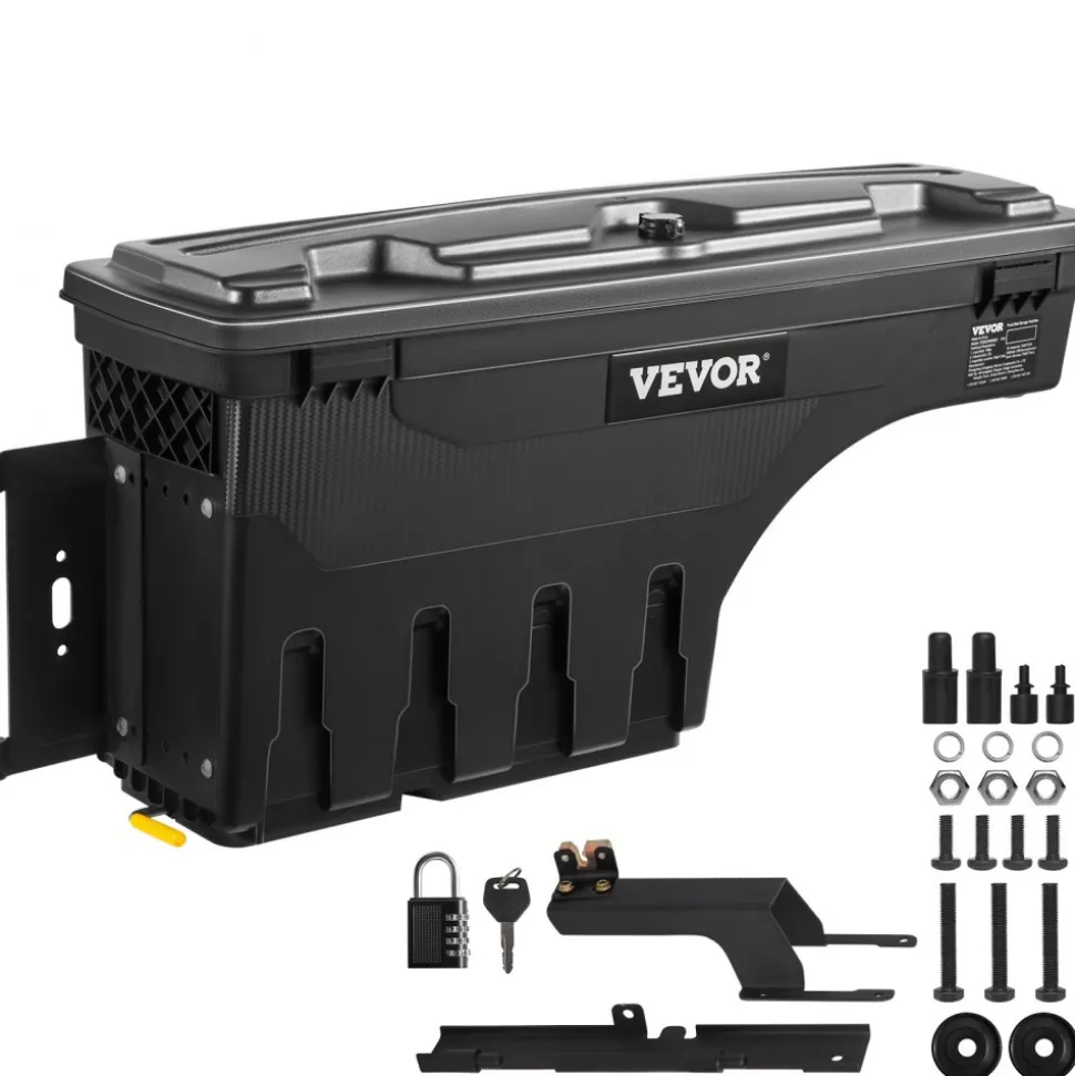 VEVOR Truck Bed Storage Box, Lockable with Password Padlock, 6.6 Gal/25 L ABS Wheel Well Tool Box, Waterproof and Durable, Compatible with Ford F-150 2015-2021, Drivers Side (Left)