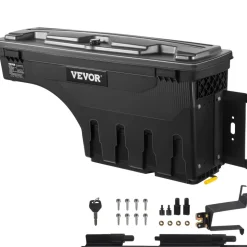 VEVOR Truck Bed Storage Box, Lockable Lid, Waterproof ABS Wheel Well Tool Box 6.6 Gal/20 L, Compatible with Chevrolet Silverado 1500 GMC Sierra 1500 2019-2020, Passenger Side, Black