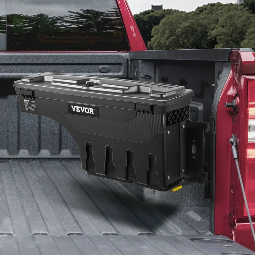 VEVOR Truck Bed Storage Box, Lockable Lid, Waterproof ABS Wheel Well Tool Box 6.6 Gal/20 L, Compatible with Chevrolet Silverado 1500 GMC Sierra 1500 2019-2020, Passenger Side, Black