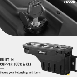 VEVOR Truck Bed Storage Box, Lockable Lid, Waterproof ABS Wheel Well Tool Box 6.6 Gal/20 L, Compatible with Chevrolet Silverado 1500 GMC Sierra 1500 2019-2020, Passenger Side, Black