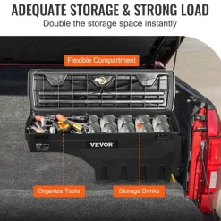 VEVOR Truck Bed Storage Box, Lockable Lid, Waterproof ABS Wheel Well Tool Box 6.6 Gal/20 L, Compatible with Chevrolet Silverado 1500 GMC Sierra 1500 2019-2020, Passenger Side, Black