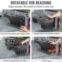 VEVOR Truck Bed Storage Box, Lockable Lid, Waterproof ABS Wheel Well Tool Box 6.6 Gal/20 L, Compatible with Chevrolet Silverado 1500 GMC Sierra 1500 2019-2020, Passenger Side, Black