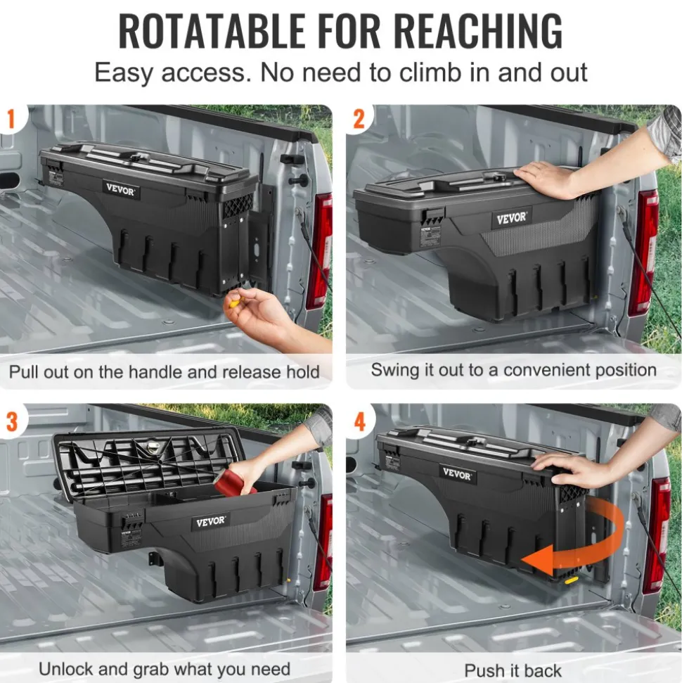 VEVOR Truck Bed Storage Box, Lockable Lid, Waterproof ABS Wheel Well Tool Box 6.6 Gal/20 L, Compatible with Chevrolet Silverado 1500 GMC Sierra 1500 2019-2020, Passenger Side, Black