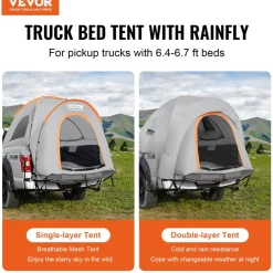 VEVOR Truck Bed Tent, 6.4'-6.7' Pickup Truck Tent with Rain Layer and Carry Bag, Waterproof PU2000mm Double Layer Truck Tent, Accommodate 2-3 Person, for Camping Traveling Outdoor Activities